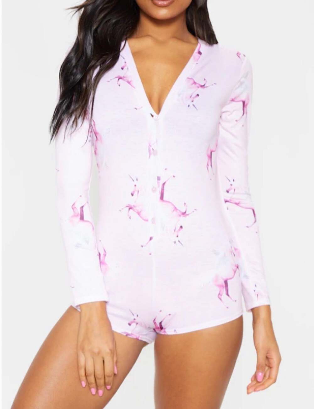 PRETTYLITTLETHING Unicorn Pink PJ Romper XS